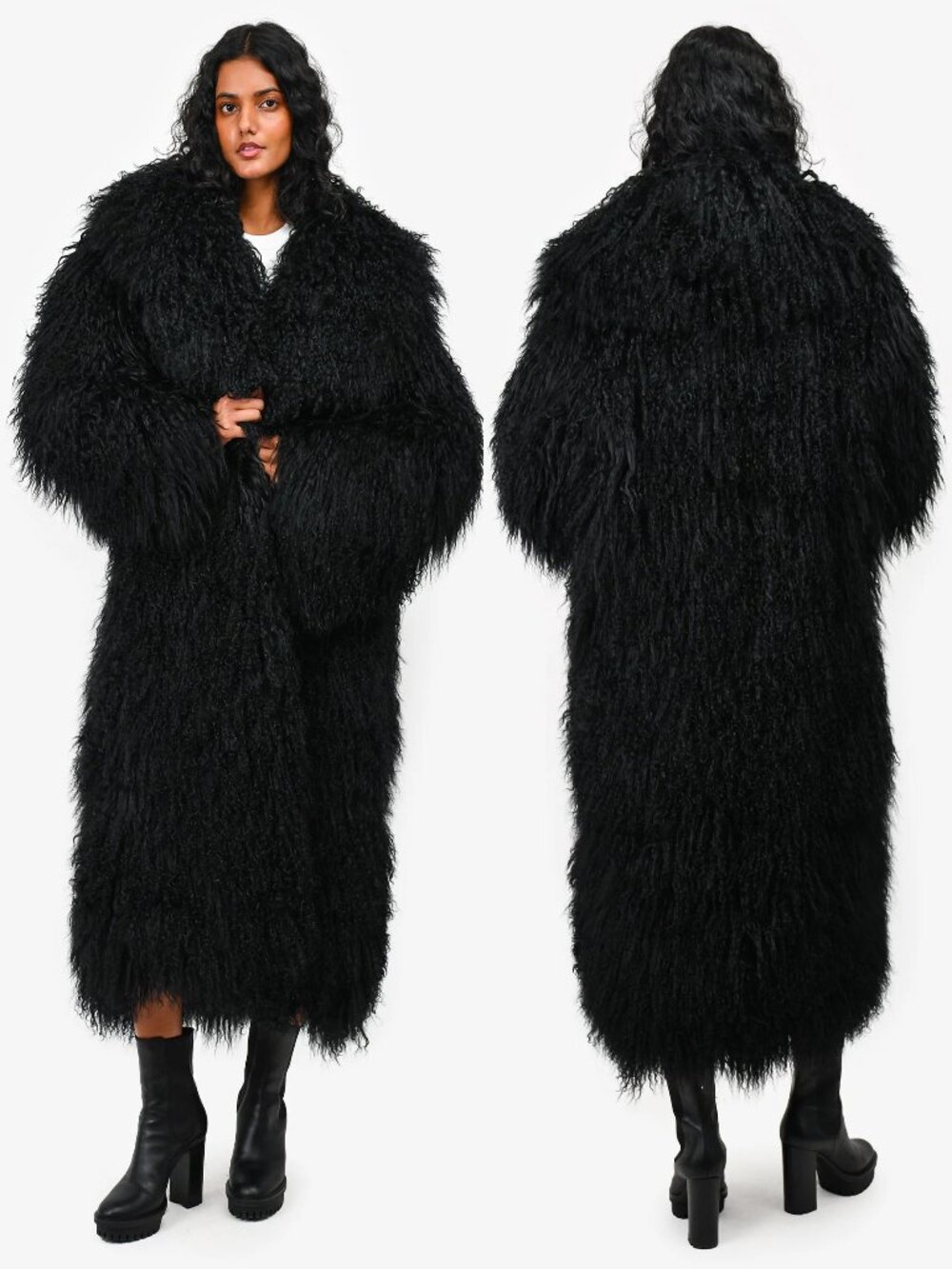 🦋💋UBER GORGE!💋🦋70' Vibe Oversized Vegan Mongolian Fur Coat w/ Removoble Belt